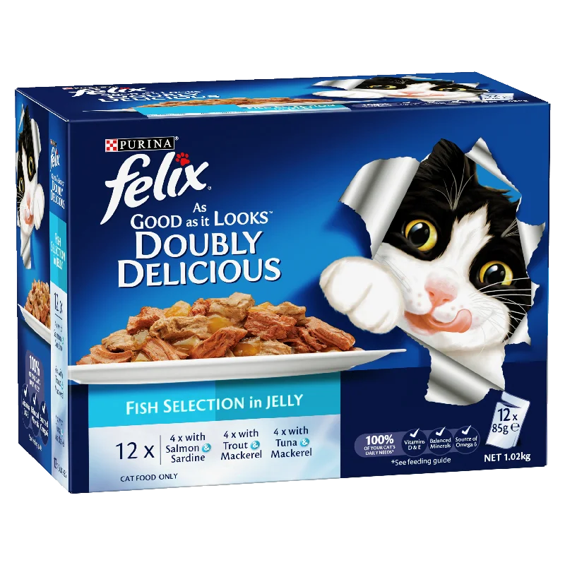 Felix Double Delicious Fish Selection in Jelly Adult Wet Cat Food 85g x 12