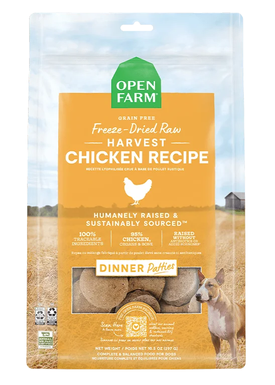 Open Farm Grain Free Harvest Chicken Recipe Freeze Dried Raw Dog Food Patties