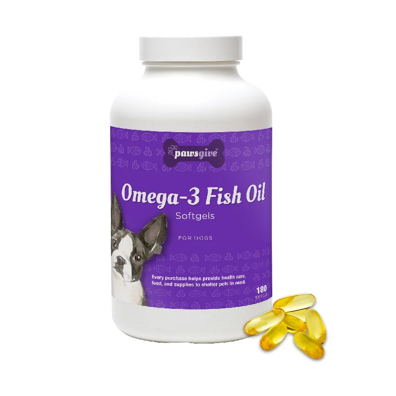 PawsGive Omega 3 Fish Oil Softgels for Dogs, 180 Softgels